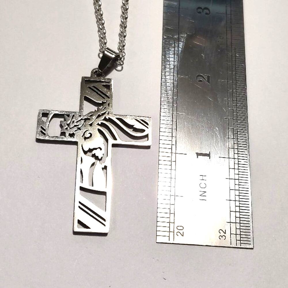 925 Silver Cross Necklace Jesus Crown Thorns Christian Valentines Birthday Gift